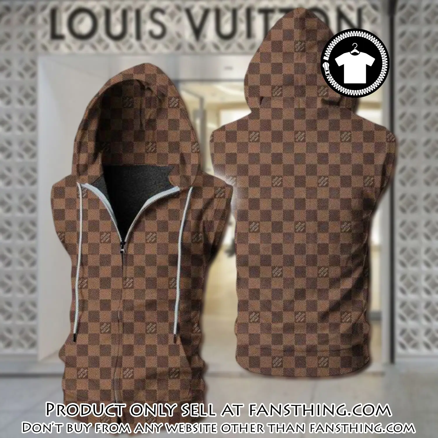 Louis vuitton brown unisex sleeveless zip up hoodie luxury for men women szh012 fst0037759